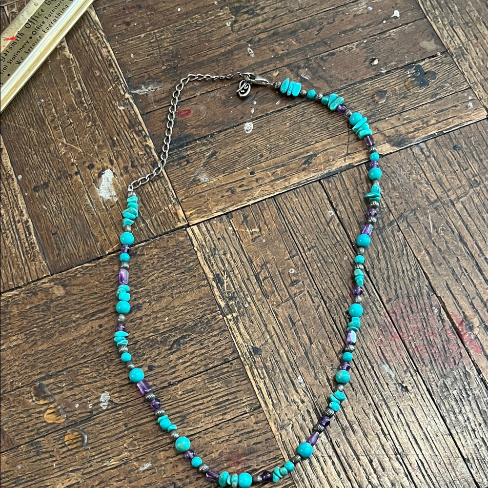 Turquoise Bead Necklace with Purple Accents - Carolyn pollock 18” , 925  silver